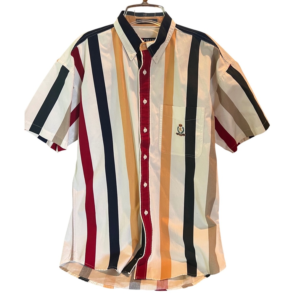 VinChaps Ralph Lauren Mens Rugby Striped Button Down Shirt Crest Logo M 90's